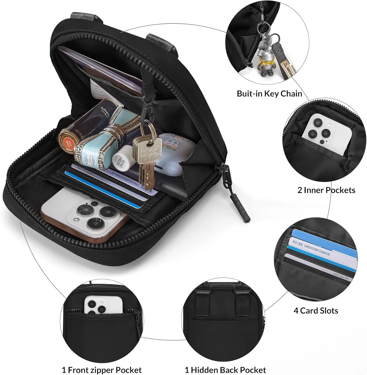 BALEAF Small Crossbody Bag Sling Purse for Women Travel Fanny Pack Belt Bags Cross Body 1.5L Black
