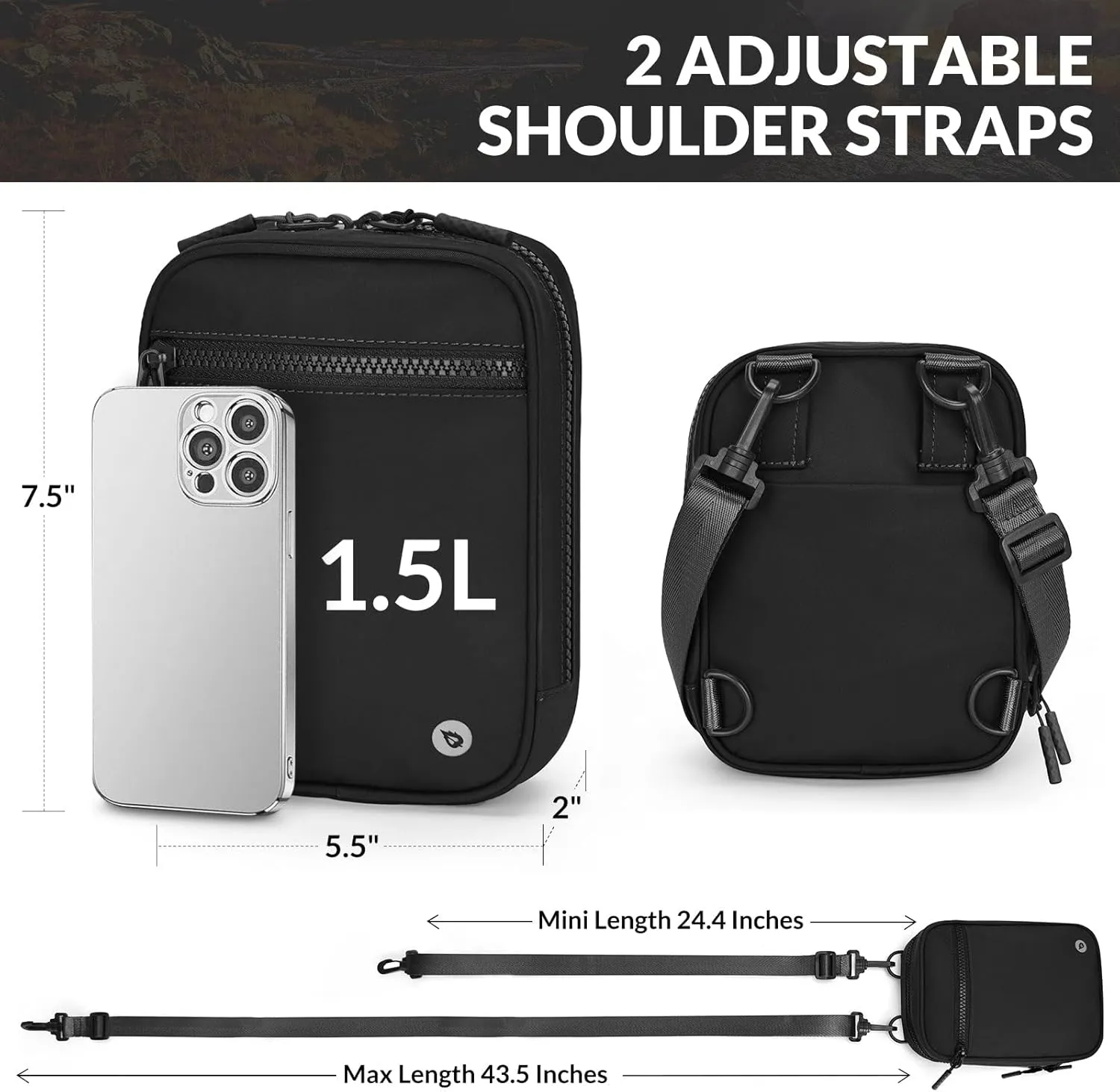 BALEAF Small Crossbody Bag Sling Purse for Women Travel Fanny Pack Belt Bags Cross Body 1.5L Black