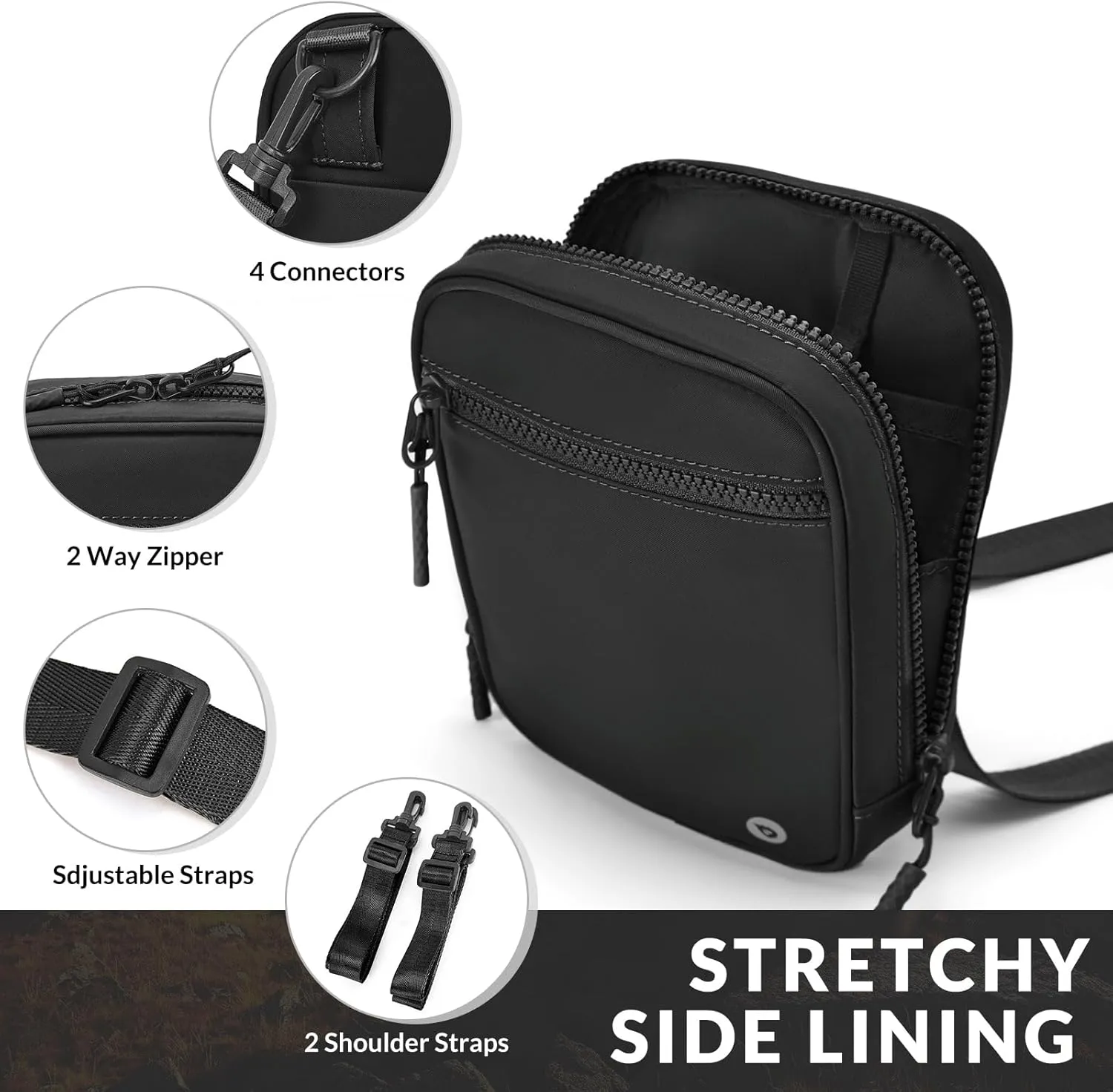 BALEAF Small Crossbody Bag Sling Purse for Women Travel Fanny Pack Belt Bags Cross Body 1.5L Black