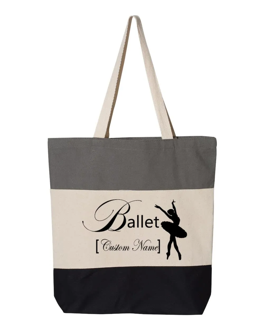 Ballerina tote bag, Personalize ballerina tote bag for girls, Ballet tote gift for women, Ballerina Dance Tote Bag, Personalized Ballet Gift (15"L x 15"H x 3"D, Tri-Color Grey)