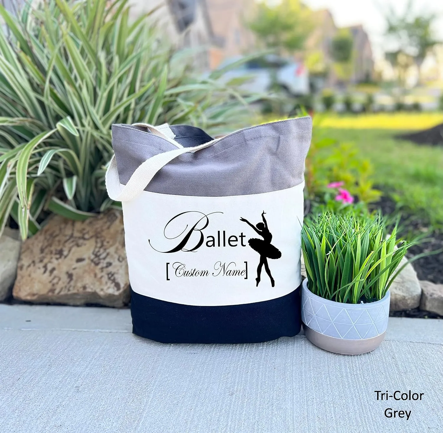Ballerina tote bag, Personalize ballerina tote bag for girls, Ballet tote gift for women, Ballerina Dance Tote Bag, Personalized Ballet Gift (15"L x 15"H x 3"D, Tri-Color Grey)