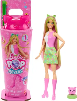Barbie Pop Reveal Series Doll & Accessories Set, Shakes Series, Scented Cute Kitten Fashion Doll & Pet, 8 Surprises Include Color Change