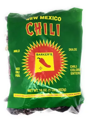 Barker's Dried Red Chili Pods, 16 Ounces - Mild - Grown in World Famous Chili Region Hatch, NM - No Preservatives, USA Product!