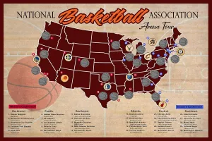 Basketball Arena Scratch Off Map, Professional Basketball Arena bucket list tracker, Basketball Gift, Basketball Arena Tour Poster 12x18