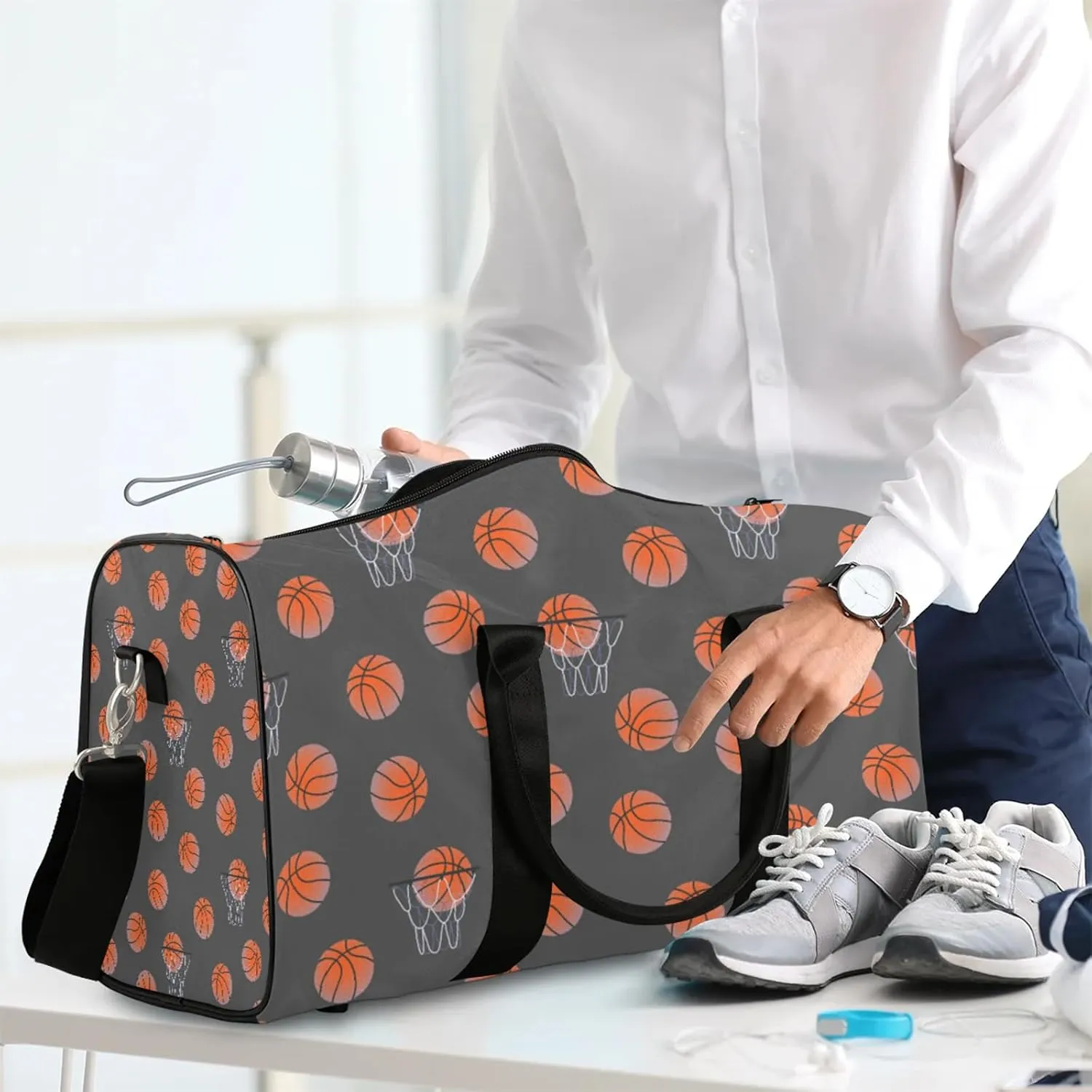 Basketball Travel Duffle Bag, Weekender Bags for Women Men Gray Carry on Overnight Bag Waterproof Gym Bags, Hospital Bag for Labor and Delivery