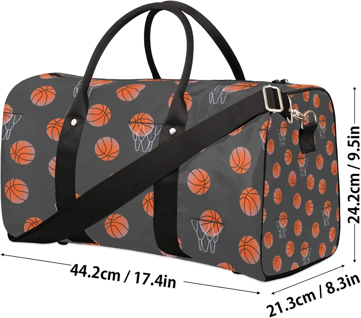Basketball Travel Duffle Bag, Weekender Bags for Women Men Gray Carry on Overnight Bag Waterproof Gym Bags, Hospital Bag for Labor and Delivery