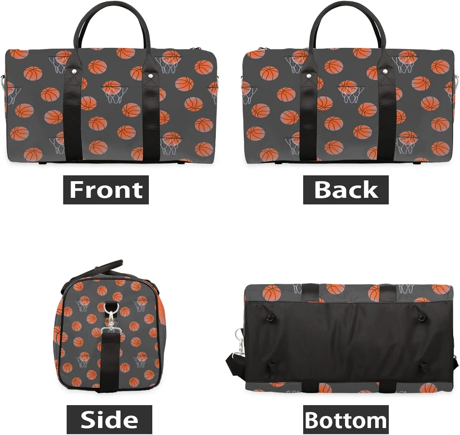 Basketball Travel Duffle Bag, Weekender Bags for Women Men Gray Carry on Overnight Bag Waterproof Gym Bags, Hospital Bag for Labor and Delivery