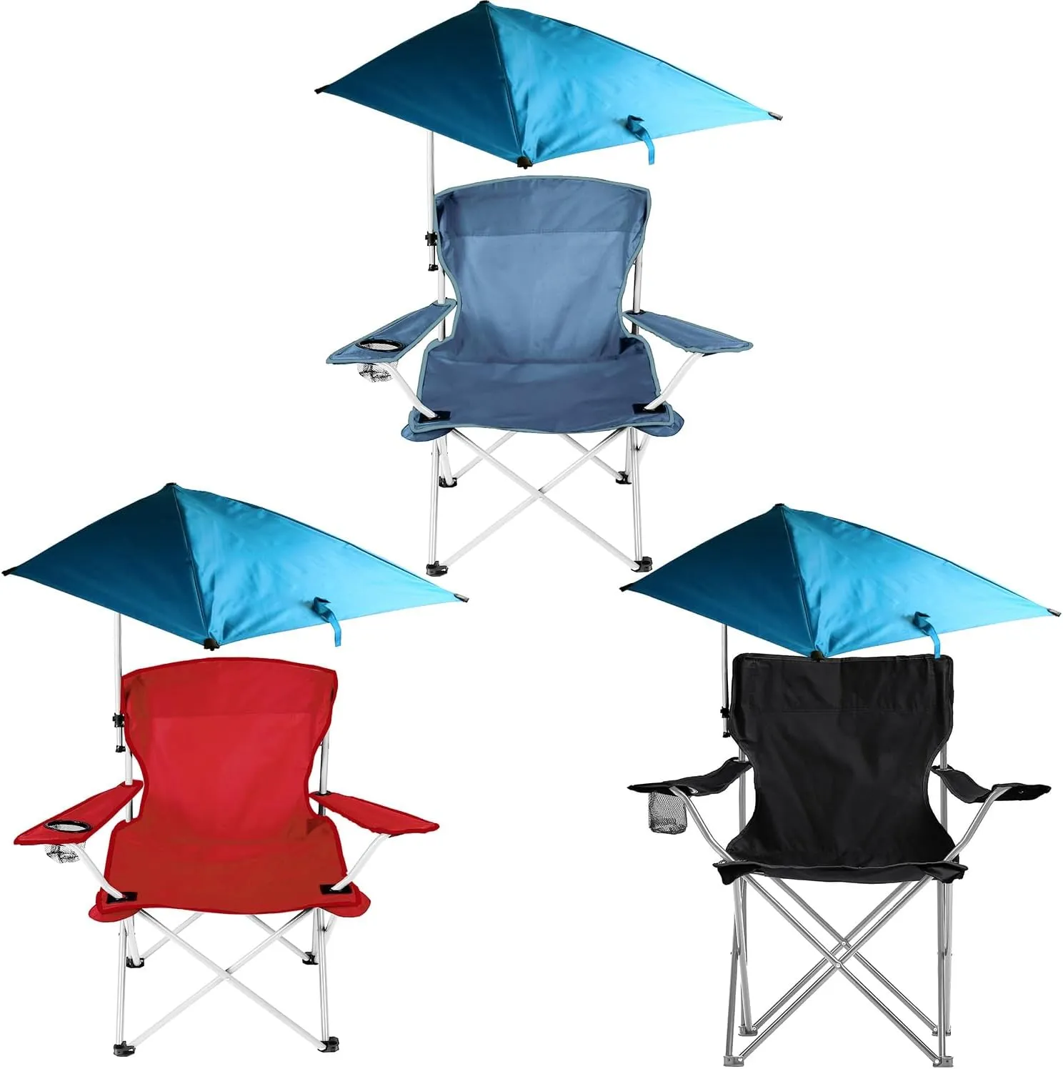 Beach Chair,Portable Folding Camping Chairs with Adjustable Umbrella,Lightweight Camping Chair for Adults with Cup Holder,Reclining Chair for Adults Outdoor, Camping Fishing(Blue)