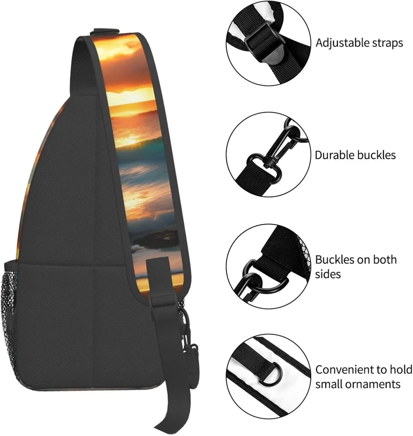 Beach Maui Hawaii Sunset Sea Waves Clouds Print Sling Backpack, Sling Bag, Crossbody Chest Bag Daypack, for Hiking Travel
