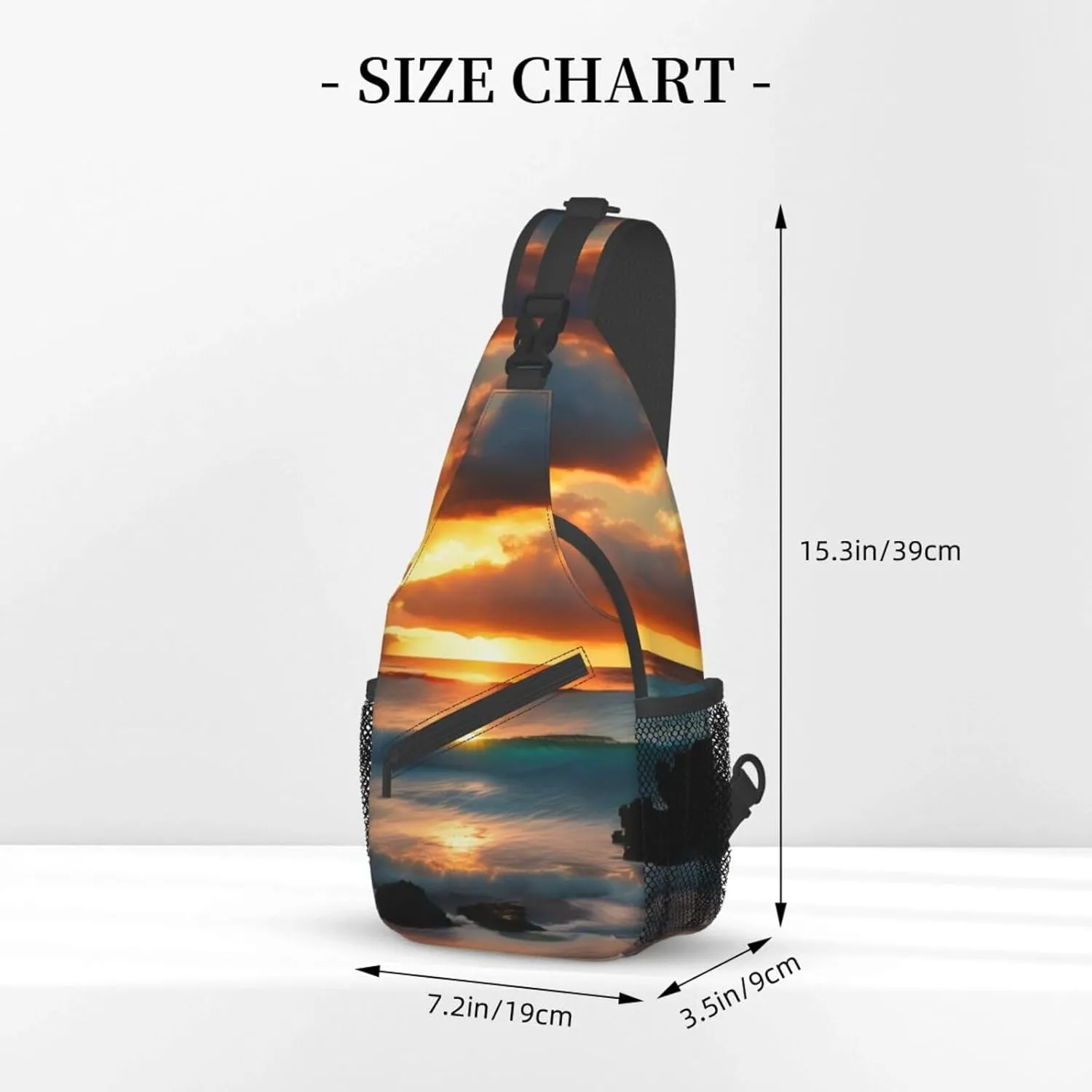 Beach Maui Hawaii Sunset Sea Waves Clouds Print Sling Backpack, Sling Bag, Crossbody Chest Bag Daypack, for Hiking Travel