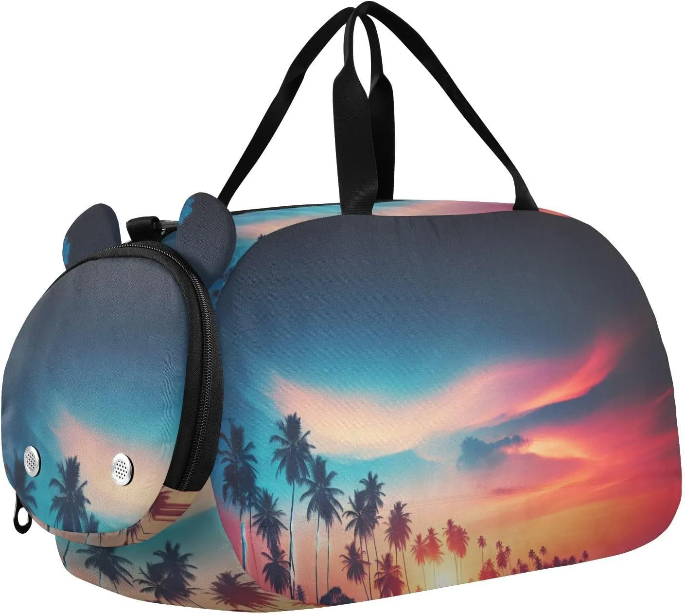 Beach Sunset Palm Trees Duffle Bag for Girl, Sports Duffle Gym Bags with Shoe Compartment, Personalized Overnight Bag Travel Weekender for Kids