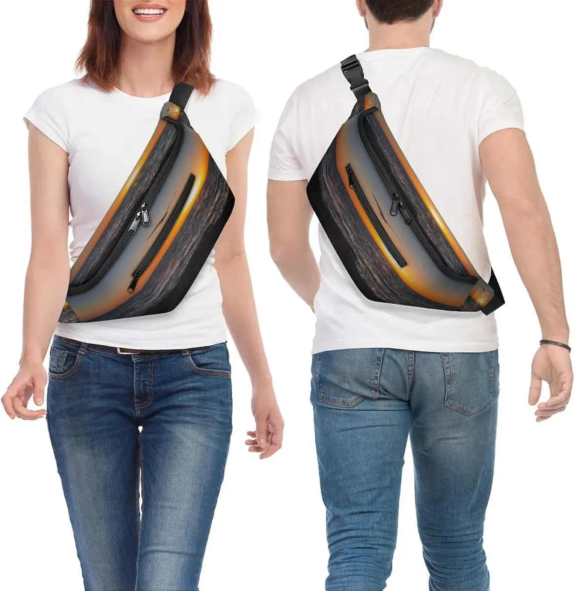 Beach Sunset Seagull Crossbody Sling Bag for Women Men Crossbody Backpack with 4 Zipper Pockets Fanny Pack Shoulder Casual Daypack for Travel Running Hiking Cycling