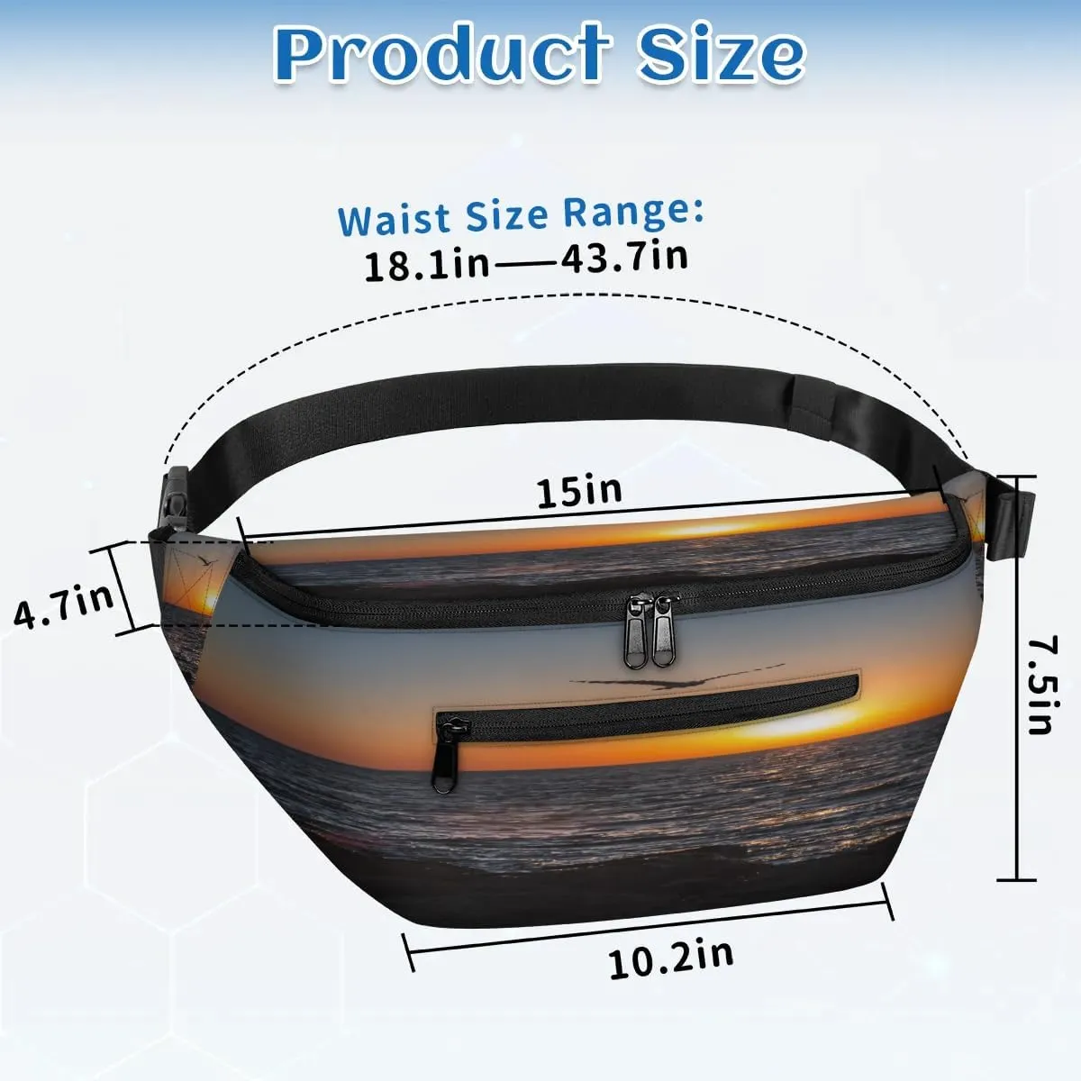 Beach Sunset Seagull Crossbody Sling Bag for Women Men Crossbody Backpack with 4 Zipper Pockets Fanny Pack Shoulder Casual Daypack for Travel Running Hiking Cycling