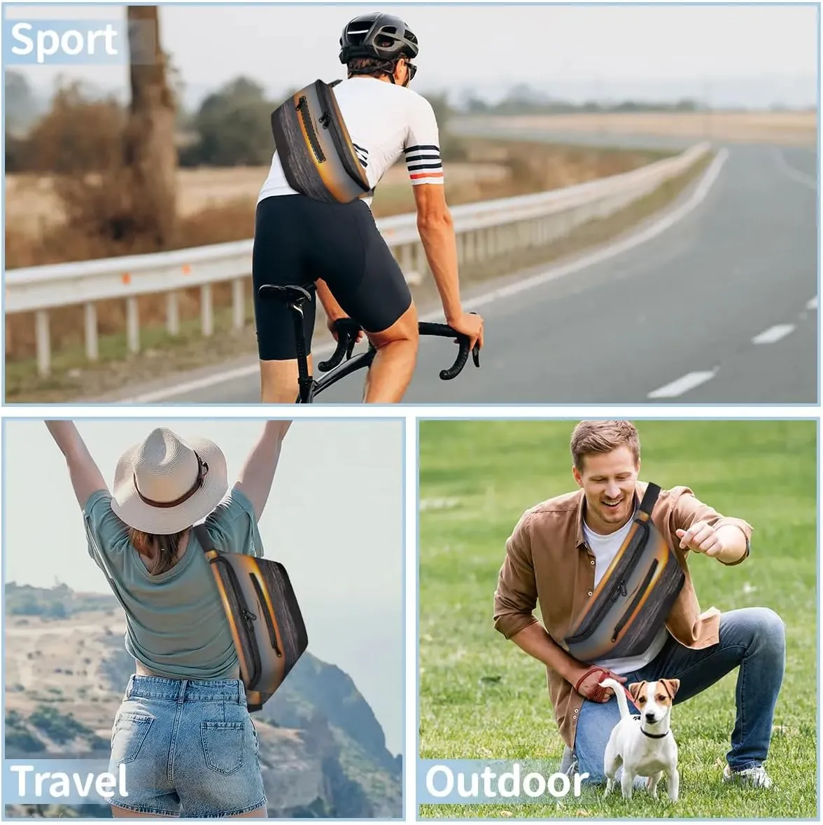 Beach Sunset Seagull Crossbody Sling Bag for Women Men Crossbody Backpack with 4 Zipper Pockets Fanny Pack Shoulder Casual Daypack for Travel Running Hiking Cycling