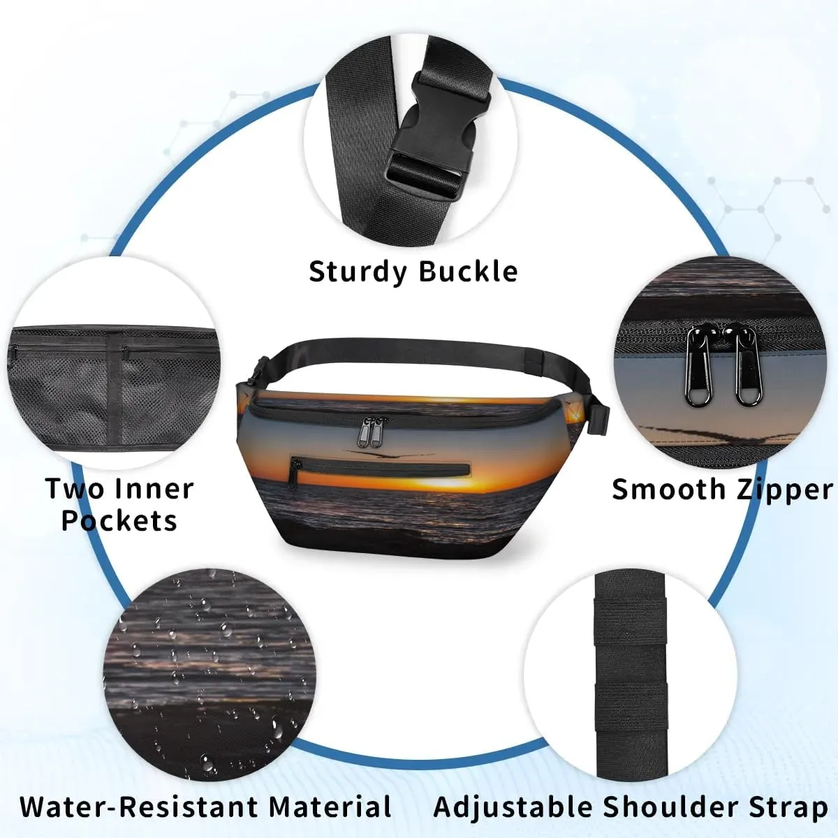 Beach Sunset Seagull Crossbody Sling Bag for Women Men Crossbody Backpack with 4 Zipper Pockets Fanny Pack Shoulder Casual Daypack for Travel Running Hiking Cycling