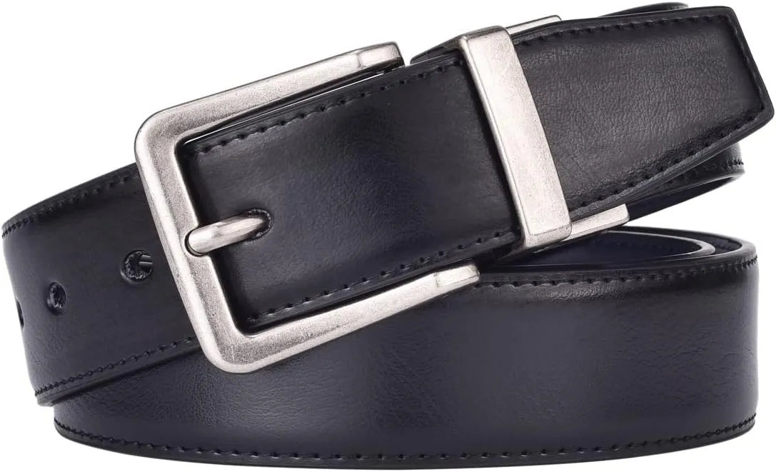 Beltox Men’s Belts Reversible Leather 1.25” Wide 1 for 2 Rotate Buckle Gift Box