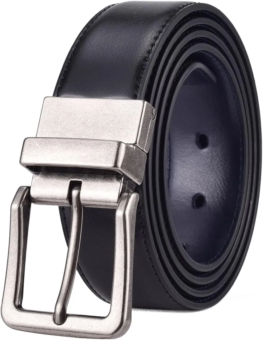 Beltox Men’s Belts Reversible Leather 1.25” Wide 1 for 2 Rotate Buckle Gift Box