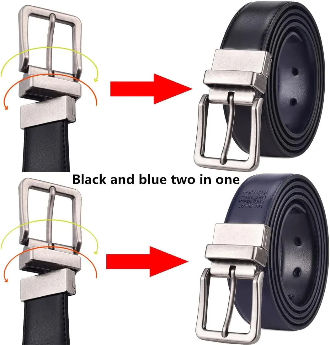 Beltox Men’s Belts Reversible Leather 1.25” Wide 1 for 2 Rotate Buckle Gift Box