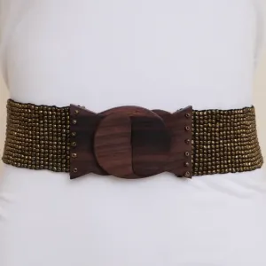 Berkley Gold Beaded Wooden Buckle Belt-FINAL SALE