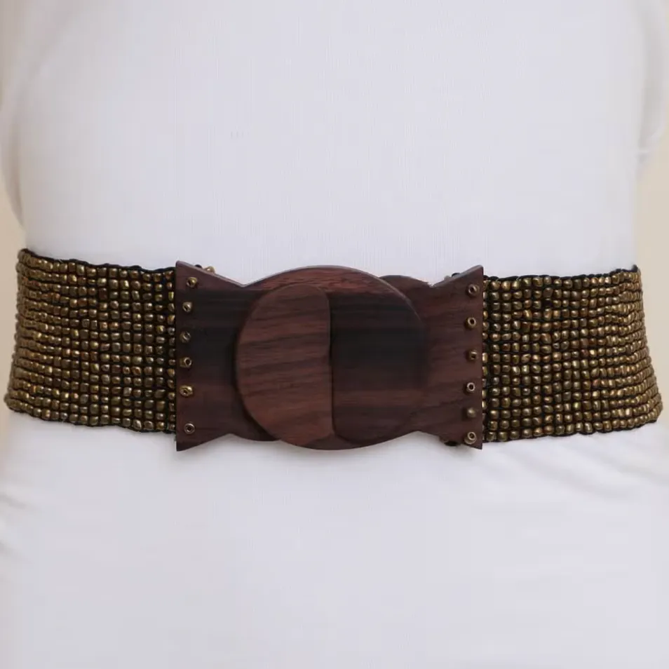 Berkley Gold Beaded Wooden Buckle Belt-FINAL SALE