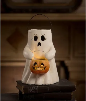 Bethany Lowe Designs - Scaredy Boo with Pumpkin Bucket Paper Mache - TJ2311