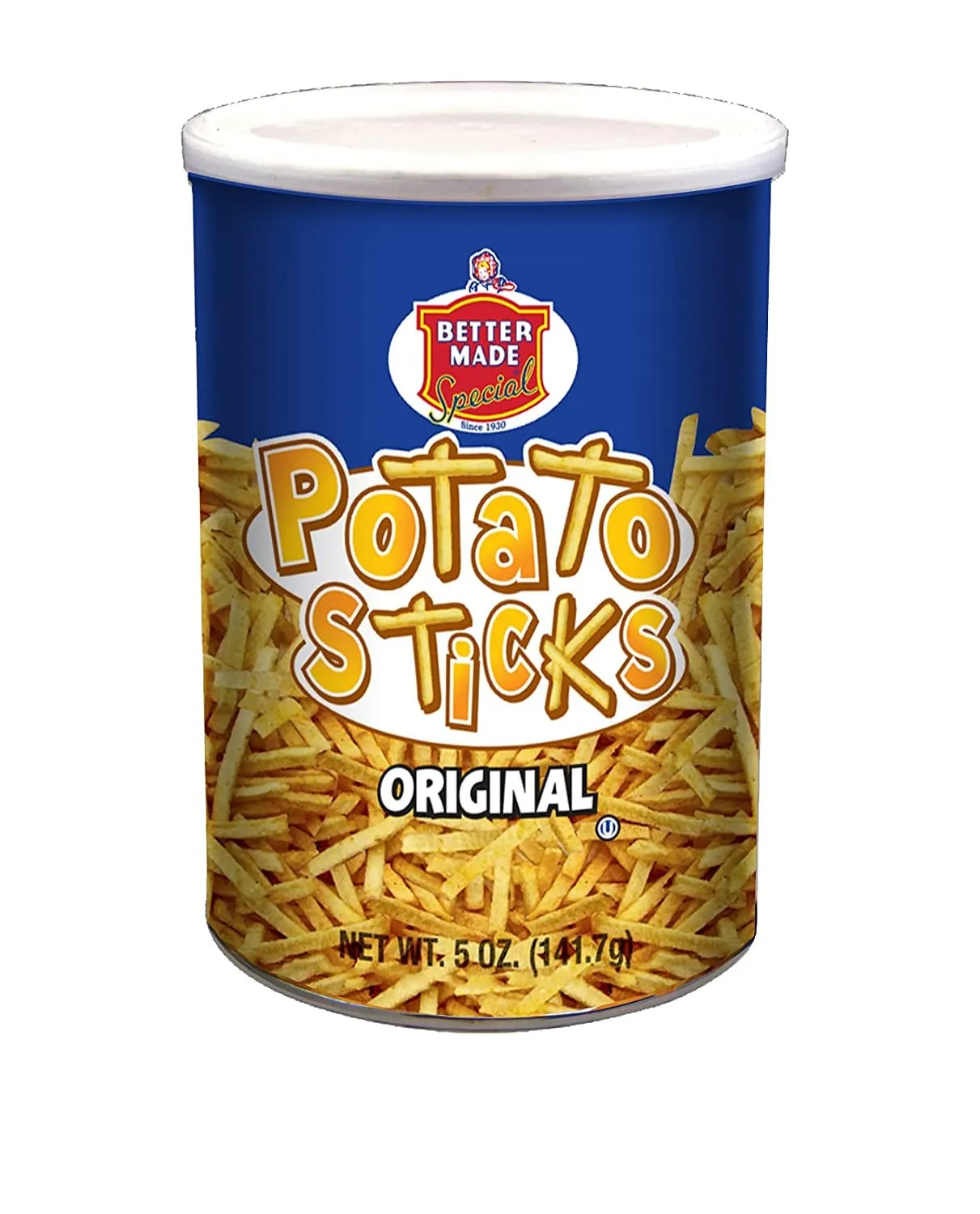 Better Made Potato Sticks 5oz Canister - (Original, 12 Can Tray) - Shoestring Potato Sticks - Gluten Free - Crunchy, Crispy Snack from Fresh Potatoes - Resealable Lid