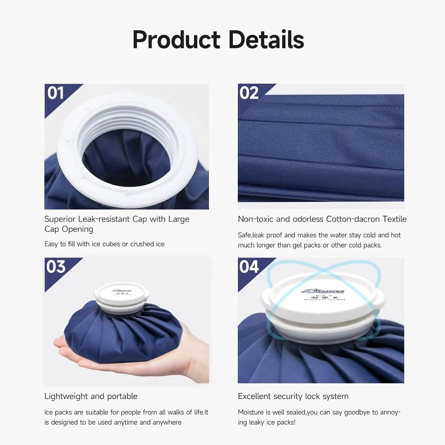 BICAREE Ice Packs for Injuries Reusable, Ice Cold Pack, Ice Bags Hot Water Bag for Hot & Cold Therapy and Pain Relief, 3 Ice Packs, 3 Sizes (6"/9"/11"), No-Leak Elastic Breathable Ice Bag