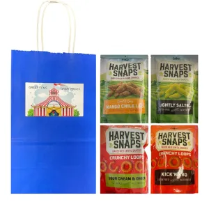 Big Top Deals USA Blue Paper Bag with Veggie Chips Variety Pack – 4ct Harvest Snaps Bags – Mango Chili Lime, Lightly Salted, Kick'n BBQ, Sour Cream & Onion – Crunchy Baked Snacks
