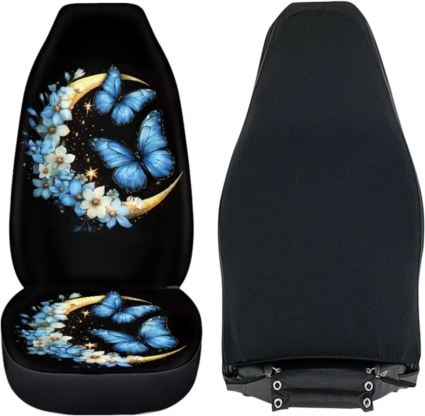 BIGCARJOB Moon Butterfly Car Seat Covers Set Universal Car Interior Seat Rugs 2 Pcs Auto Front Seat Protector Set for Women Butterfly Car Accessories Set