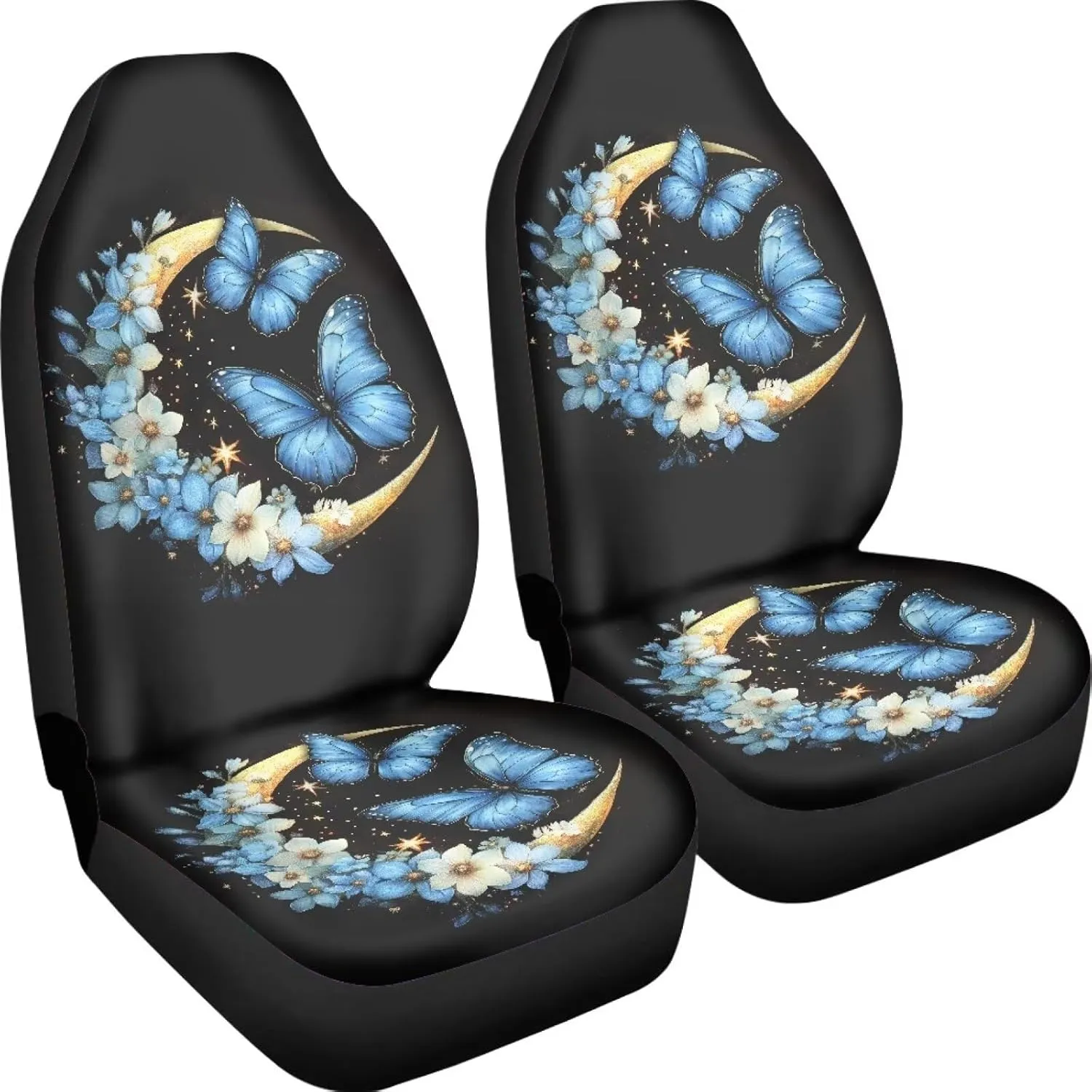 BIGCARJOB Moon Butterfly Car Seat Covers Set Universal Car Interior Seat Rugs 2 Pcs Auto Front Seat Protector Set for Women Butterfly Car Accessories Set