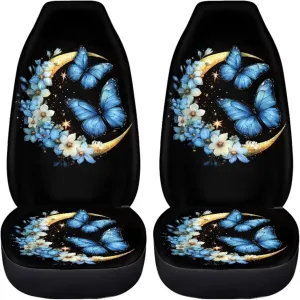 BIGCARJOB Moon Butterfly Car Seat Covers Set Universal Car Interior Seat Rugs 2 Pcs Auto Front Seat Protector Set for Women Butterfly Car Accessories Set
