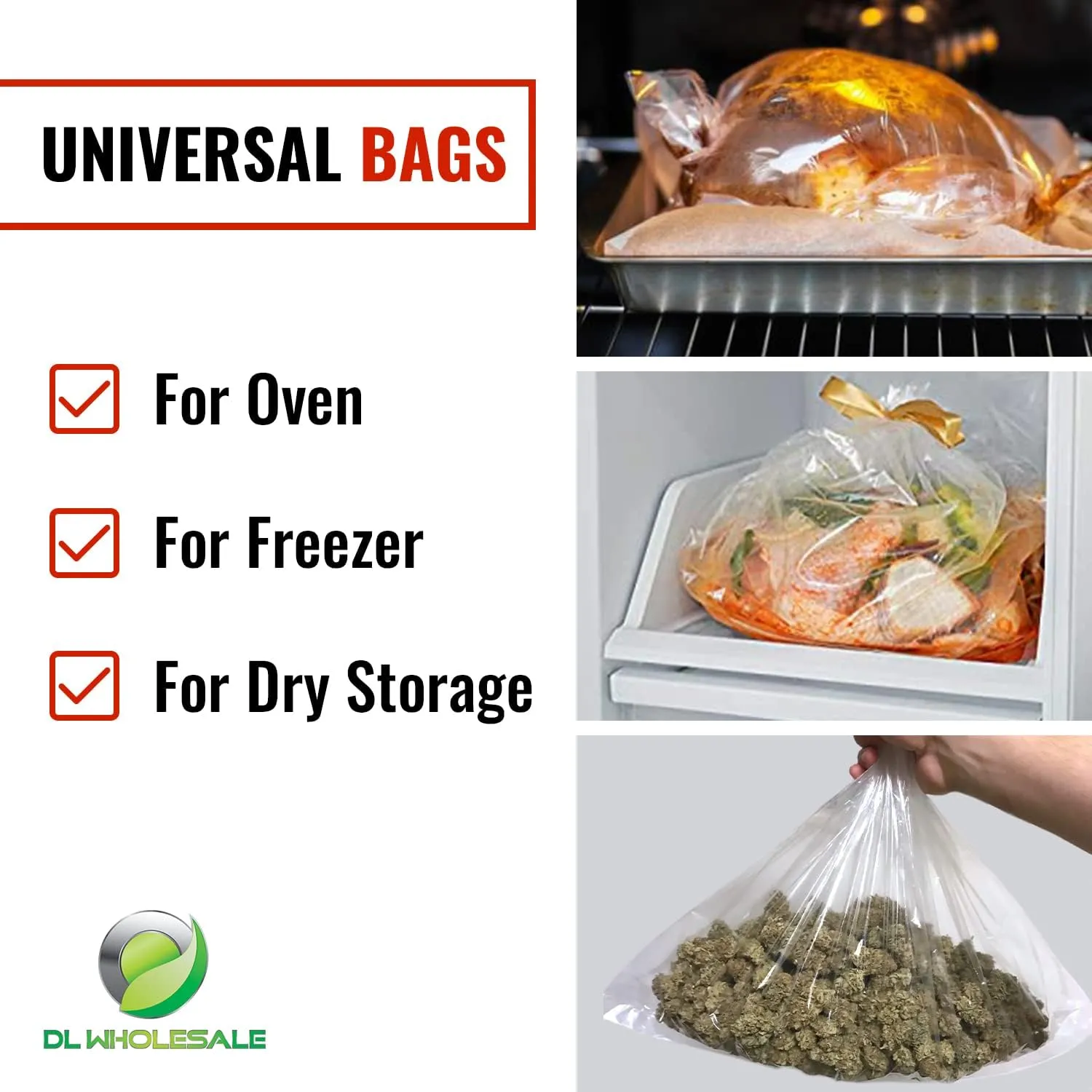 BirdBags Turkey Bags, 18” x 20” 100 Pack, USA & EU-Approved, Freezer Safe, Oven Safe, Great Heat-Safe 450*F Cooking Bags for Oven & Turkey Brining, Heavy Duty Oven Bags for Turkey