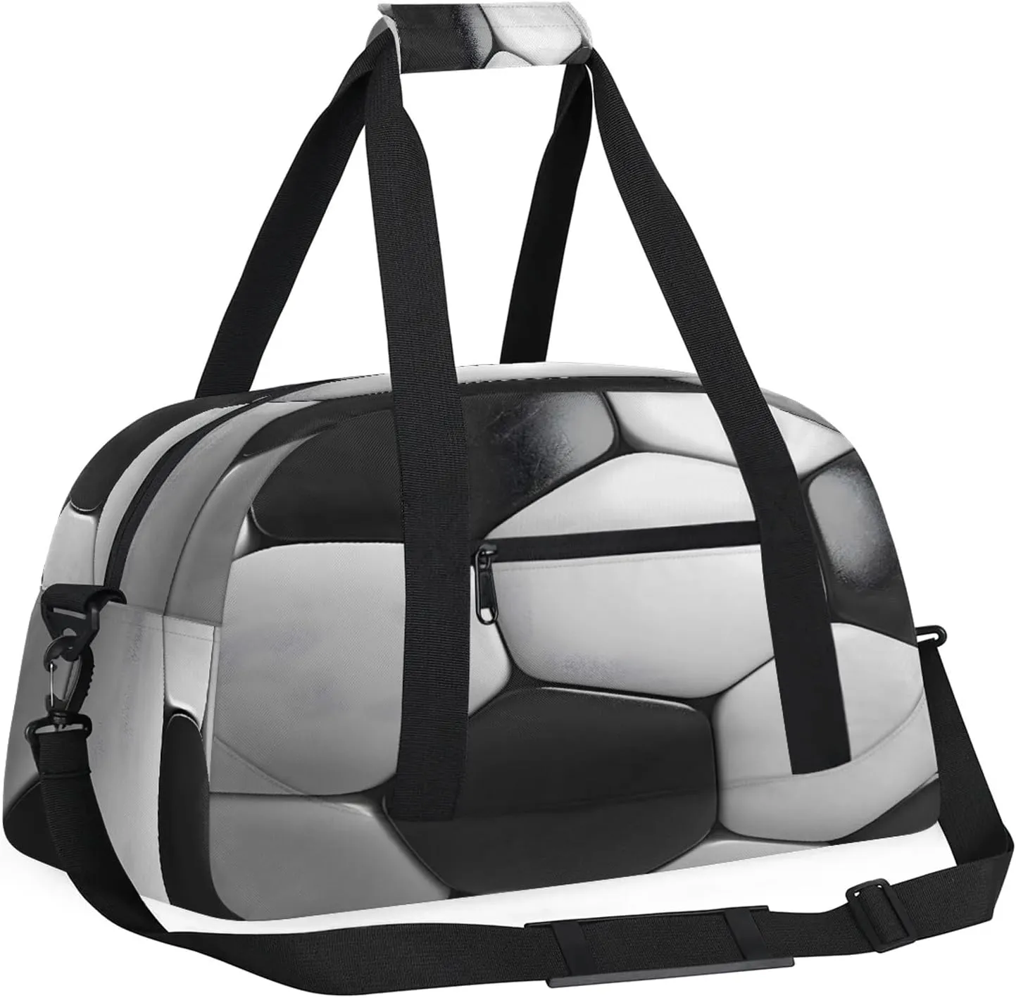 Black And White Soccer Small Gym Bag 18 inch Carry On Duffel Bag for Weekender Travel Sports Workout Yoga Gymnastics Dance Ballet