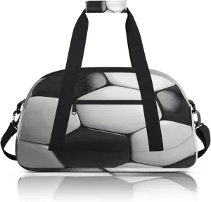 Black And White Soccer Small Gym Bag 18 inch Carry On Duffel Bag for Weekender Travel Sports Workout Yoga Gymnastics Dance Ballet