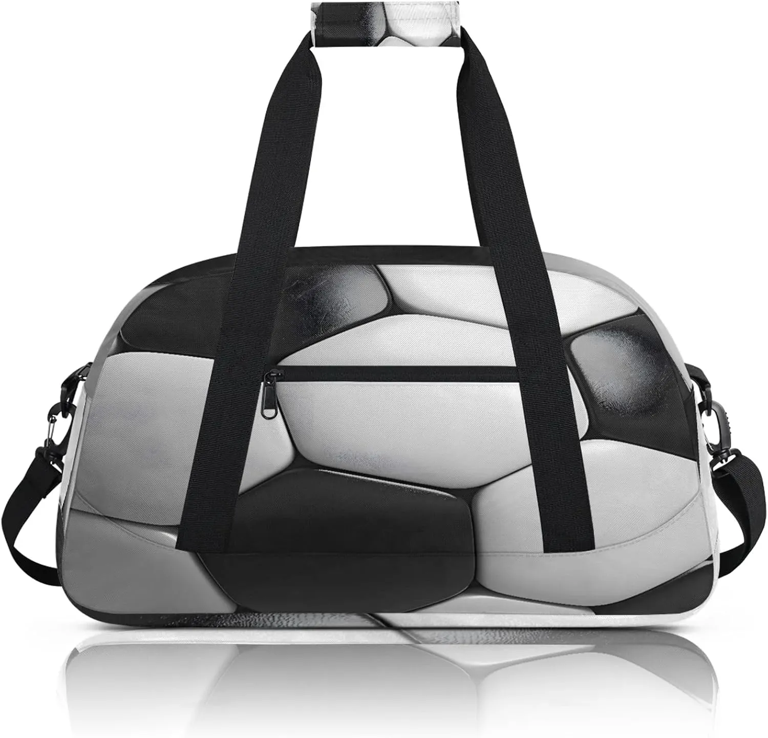 Black And White Soccer Small Gym Bag 18 inch Carry On Duffel Bag for Weekender Travel Sports Workout Yoga Gymnastics Dance Ballet