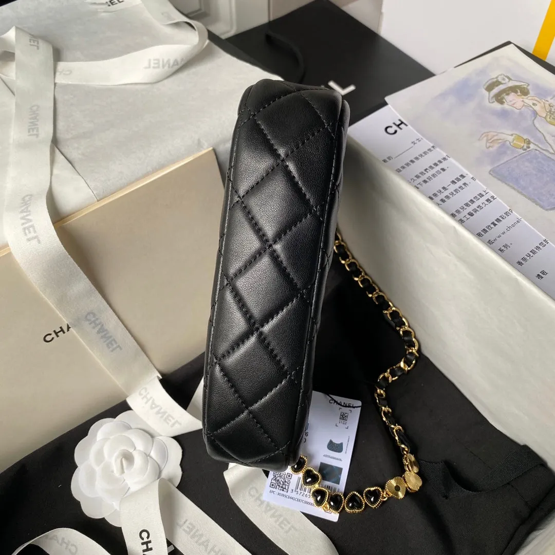 black CHANEL bag gold hardware Practical design Expiring soon 24p 20cm hobo lambskin