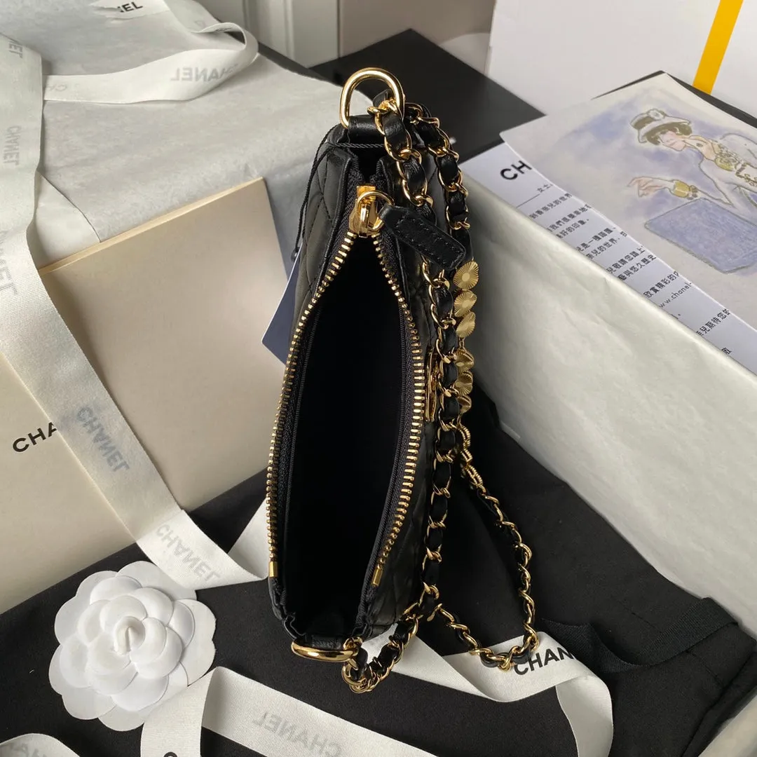black CHANEL bag gold hardware Practical design Expiring soon 24p 20cm hobo lambskin