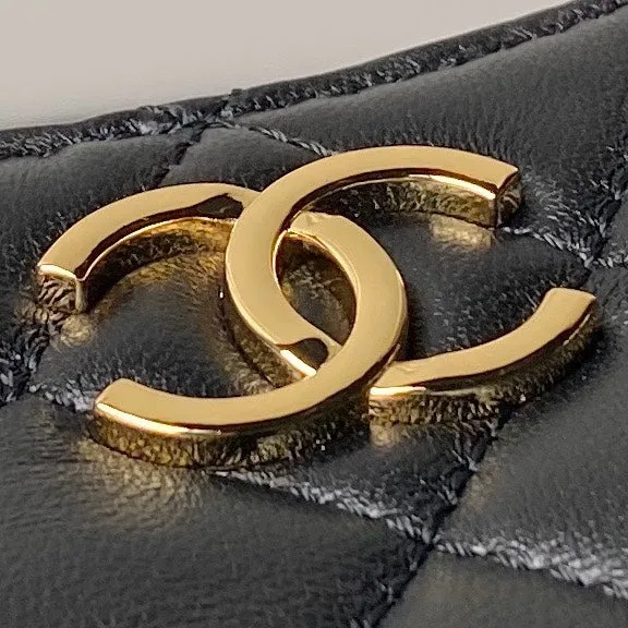 black CHANEL bag gold hardware Practical design Expiring soon 24p 20cm hobo lambskin