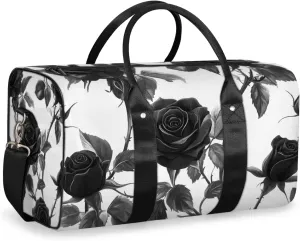 Black Roses Travel Duffle Bag for Women Men Gym Duffel Foldable Bag Waterproof Weekender Rose Blossom Duffle Tote