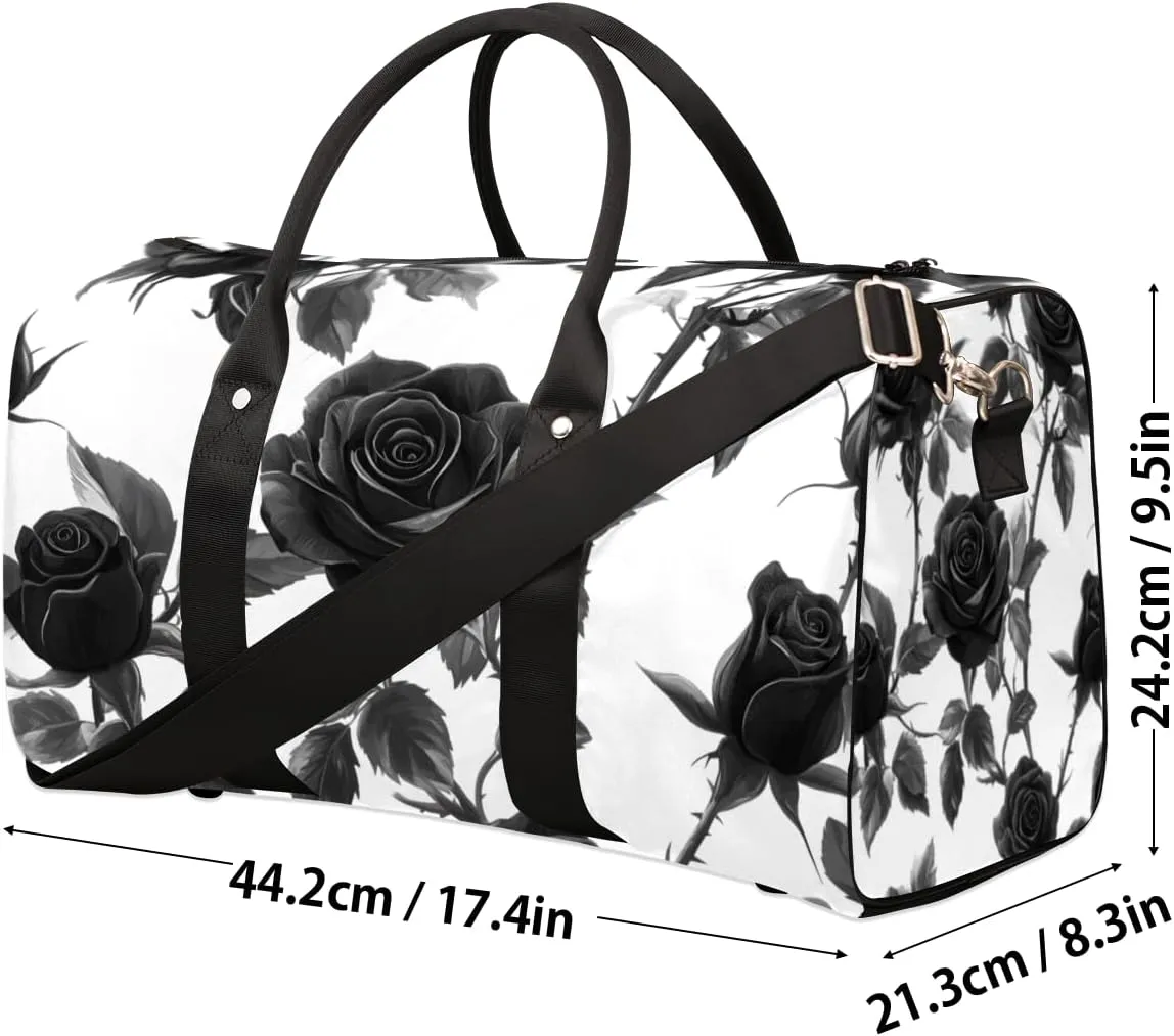 Black Roses Travel Duffle Bag for Women Men Gym Duffel Foldable Bag Waterproof Weekender Rose Blossom Duffle Tote