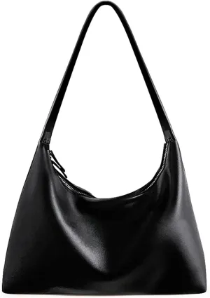 Black Shoulder Bag Leather Hobo Bags for Women Slouchy Tote Handbag Shoulder Purses for Women Trendy Everyday Bag