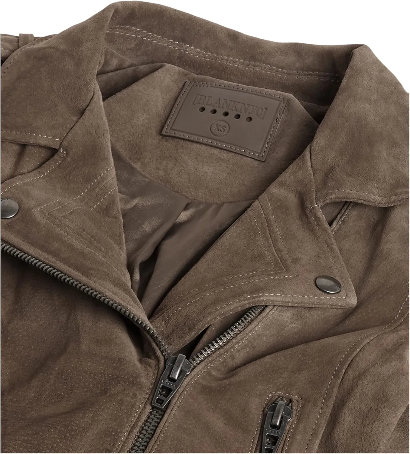 [BLANKNYC] womens Luxury Clothing Cropped Suede Leather Motorcycle Jackets, Comfortable & Stylish Coats