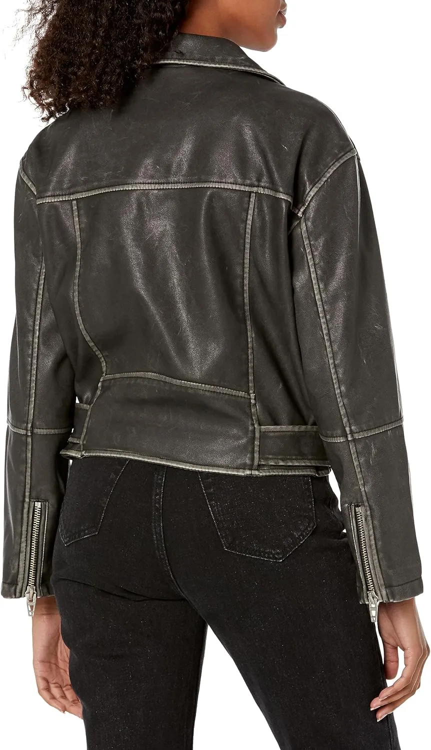 [BLANKNYC] womens Luxury Clothing Vegan Leather Moto Jacket With Belt, Comfortable & Stylish Coat