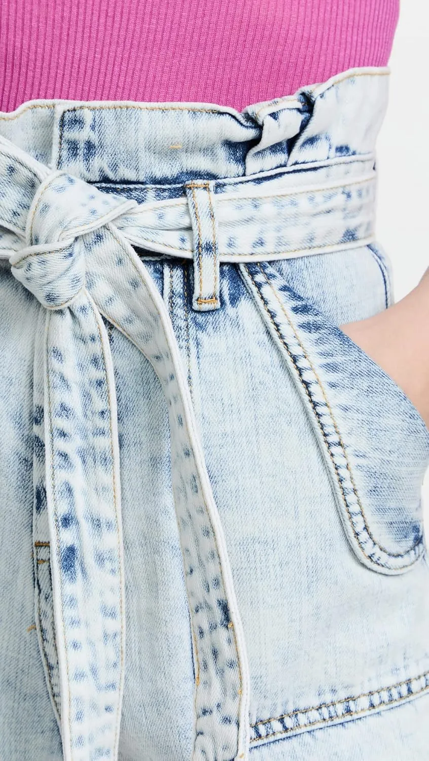 [BLANKNYC] Womens Pleated Denim Paper Bag Cuffed Shorts with Self Belt, Stylish & Designer Clothing