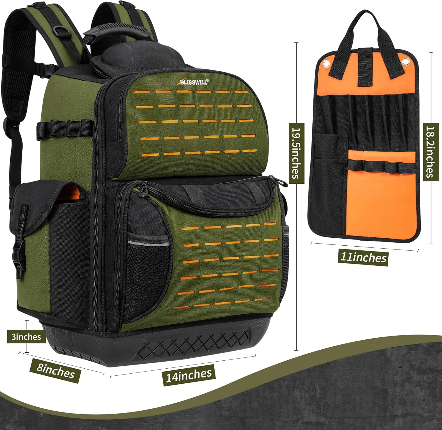 BLISSWILL Tool Bag Backpack for men,Heavy Duty Tool Backpack Bag with Waterproof Molded Base，62 Pockets/40 Loops Heavy Duty Tools Organizer Bags/Electrician/Industrial/Construction Work Backpack