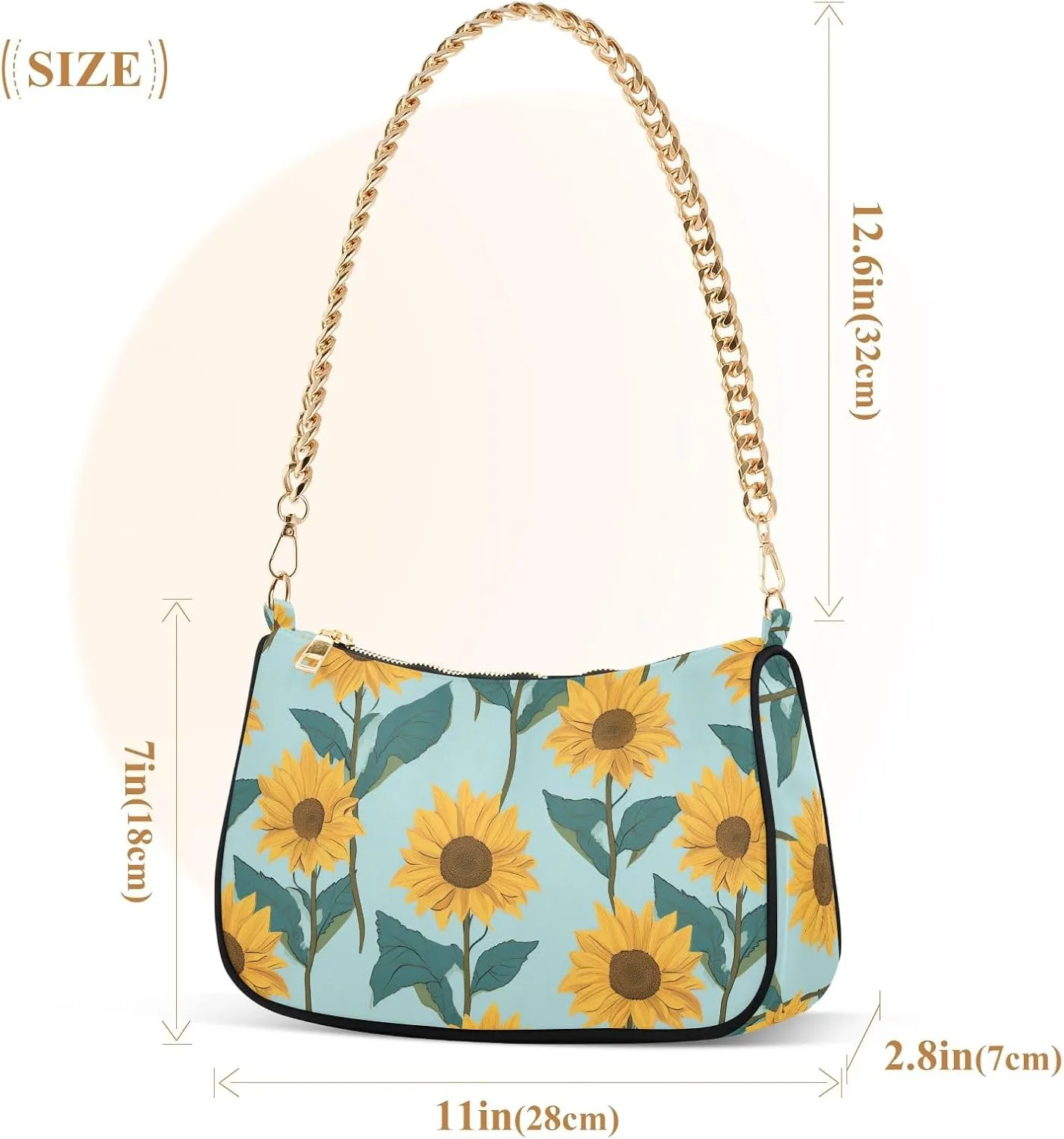 Blooming White Daisies Flowers Clutch Shoulder Bag for Women, Hobo Tote Handbag with Gold Chain