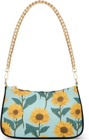Blooming White Daisies Flowers Clutch Shoulder Bag for Women, Hobo Tote Handbag with Gold Chain