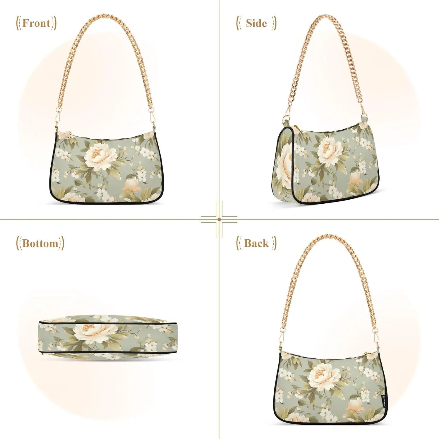 Blooming White Daisies Flowers Clutch Shoulder Bag for Women, Hobo Tote Handbag with Gold Chain
