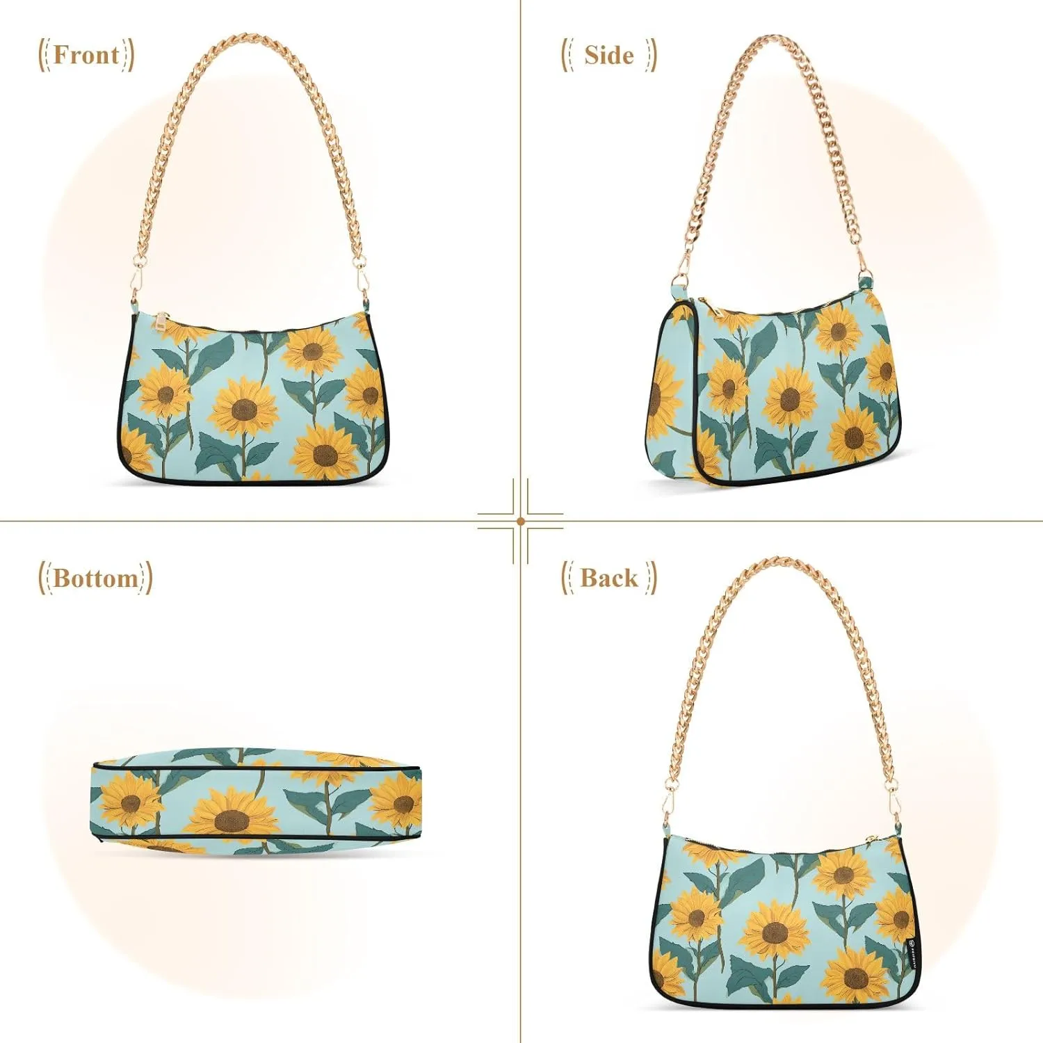Blooming White Daisies Flowers Clutch Shoulder Bag for Women, Hobo Tote Handbag with Gold Chain