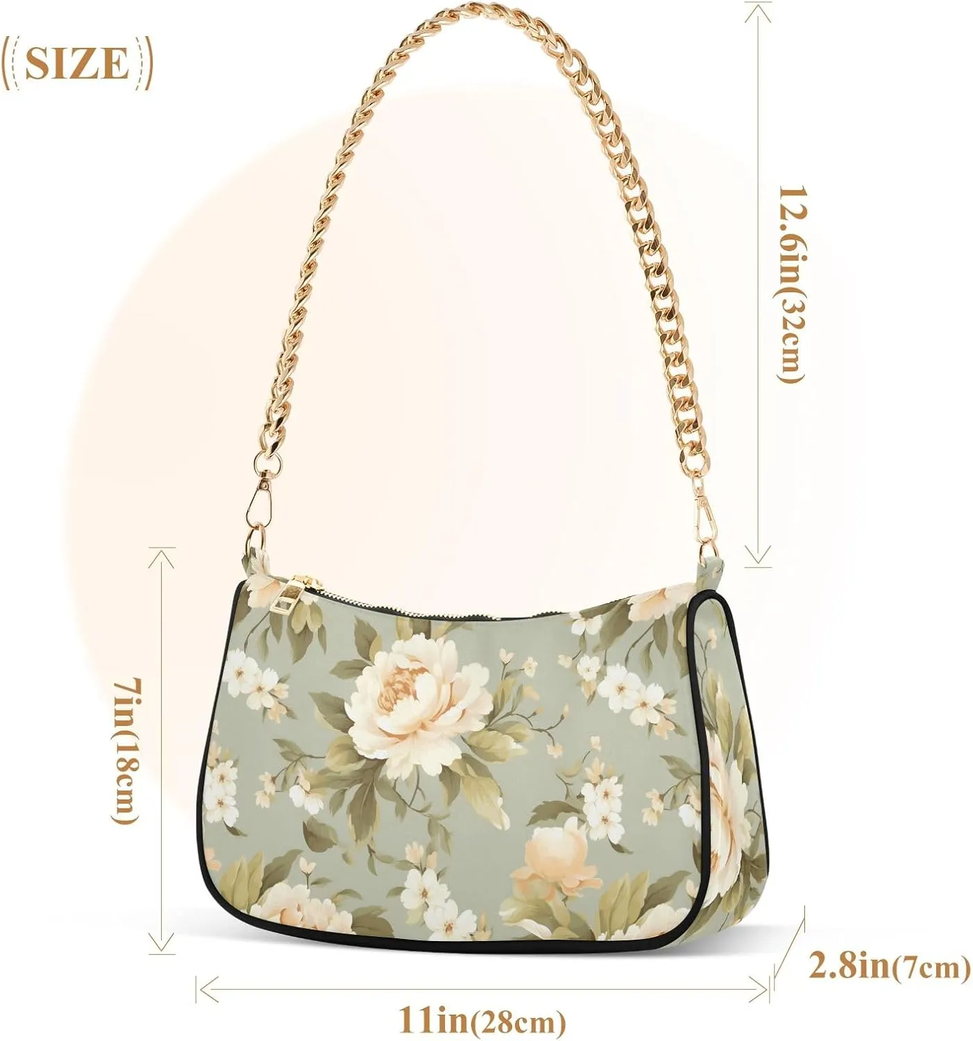 Blooming White Daisies Flowers Clutch Shoulder Bag for Women, Hobo Tote Handbag with Gold Chain